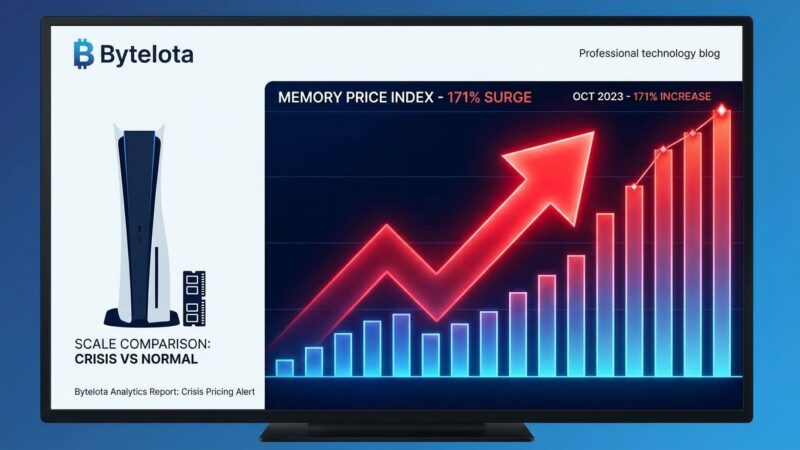 Data visualization showing DDR5 memory price surge of 171% with PS5 console comparison