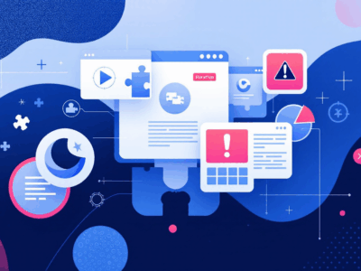 Abstract visualization of Chrome browser extensions and ad blocking with filtering symbols and warning theme