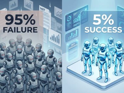 Visual representation of MIT research showing 95% of enterprise AI pilots failing with only 5% succeeding