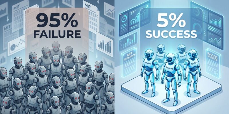 Visual representation of MIT research showing 95% of enterprise AI pilots failing with only 5% succeeding