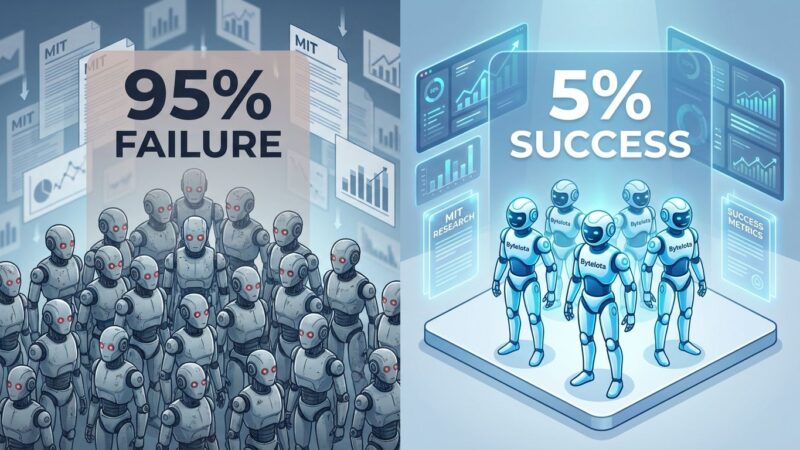 Visual representation of MIT research showing 95% of enterprise AI pilots failing with only 5% succeeding