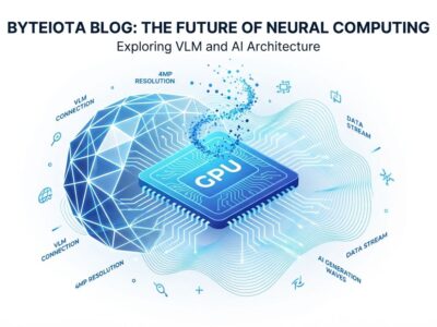 Abstract visualization of FLUX.2 visual AI model architecture with neural network nodes, GPU optimization, and VLM integration in blue and white