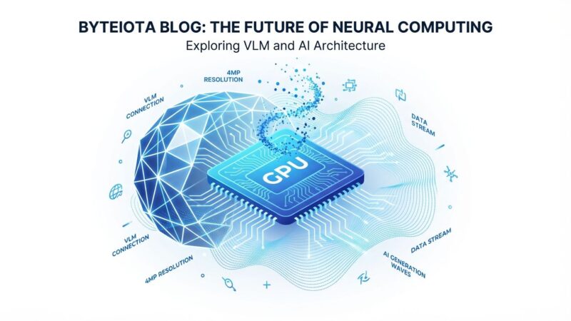 Abstract visualization of FLUX.2 visual AI model architecture with neural network nodes, GPU optimization, and VLM integration in blue and white