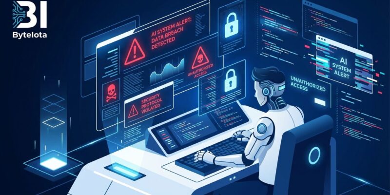 AI IDE security vulnerability illustration showing data breach and security warnings