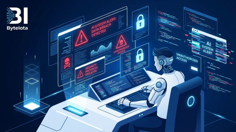 AI IDE security vulnerability illustration showing data breach and security warnings