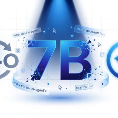 Bold conceptual visualization of Microsoft Fara-7B AI agent outperforming GPT-4o with 7B parameter model