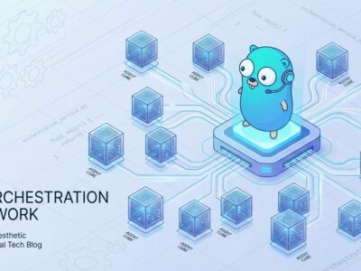 Isometric illustration showing Go gopher commanding AI agent network with connected cubes