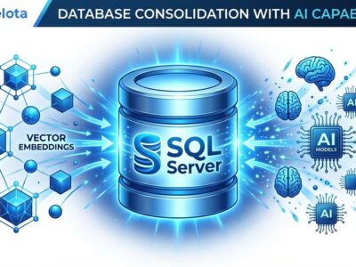 SQL Server database consolidating AI vector search capabilities, showing integration of vector embeddings and neural networks into database infrastructure