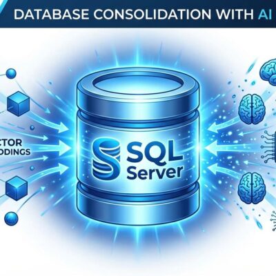 SQL Server database consolidating AI vector search capabilities, showing integration of vector embeddings and neural networks into database infrastructure