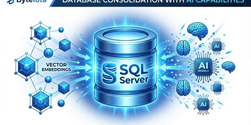 SQL Server database consolidating AI vector search capabilities, showing integration of vector embeddings and neural networks into database infrastructure