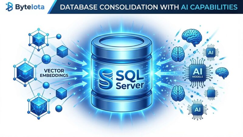 SQL Server database consolidating AI vector search capabilities, showing integration of vector embeddings and neural networks into database infrastructure
