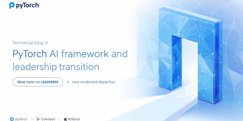 Abstract visualization of PyTorch AI framework with neural network and leadership transition symbolism
