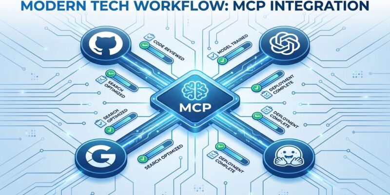 Model Context Protocol one year anniversary visualization showing Tasks API workflow and industry adoption by OpenAI, Google, GitHub, and Hugging Face