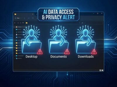 Windows 11 AI agents accessing personal folders with privacy warning symbols