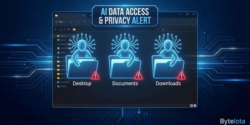 Windows 11 AI agents accessing personal folders with privacy warning symbols