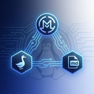 Agentic AI Foundation represented by three interconnected nodes for MCP, goose, and AGENTS.md with Linux Foundation branding in blue and white