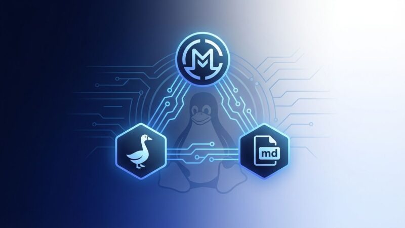 Agentic AI Foundation represented by three interconnected nodes for MCP, goose, and AGENTS.md with Linux Foundation branding in blue and white