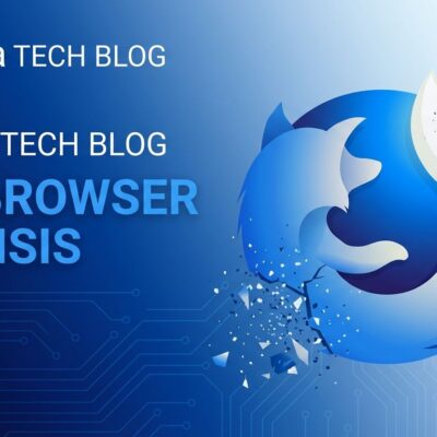 Firefox browser logo breaking apart representing Mozilla's AI pivot controversy