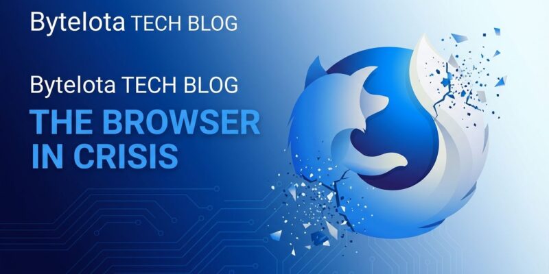 Firefox browser logo breaking apart representing Mozilla's AI pivot controversy