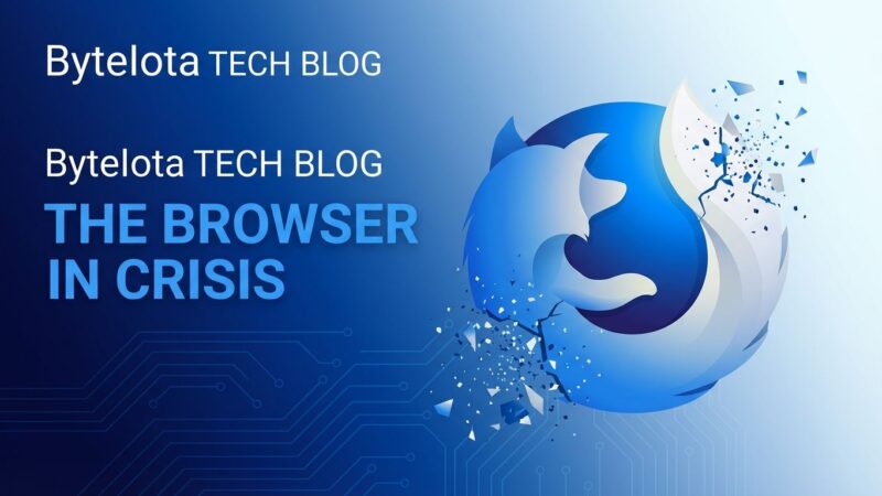 Firefox browser logo breaking apart representing Mozilla's AI pivot controversy