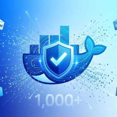 Docker whale logo with security shield showing hardened container images now free under Apache 2.0