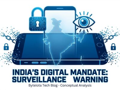 India smartphone mandate - surveillance concept with phone, India map, and privacy symbols