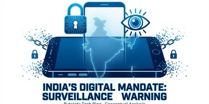 India smartphone mandate - surveillance concept with phone, India map, and privacy symbols