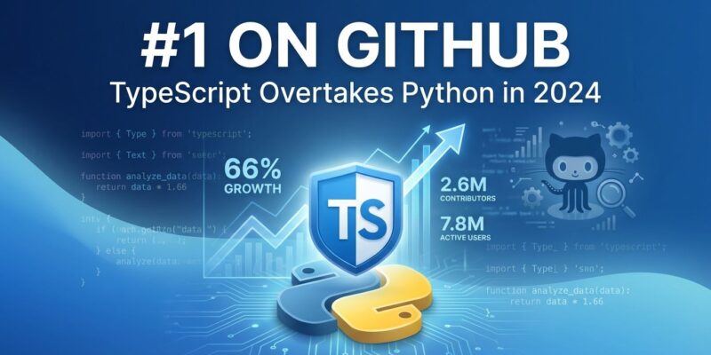 TypeScript logo elevated above Python logo with GitHub statistics