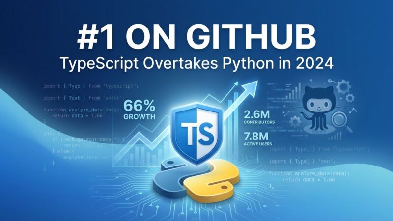 TypeScript logo elevated above Python logo with GitHub statistics