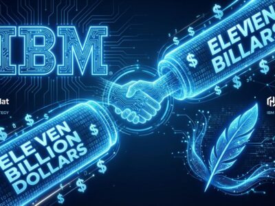 IBM and Confluent logos connected by data pipeline representing billion acquisition for enterprise AI infrastructure