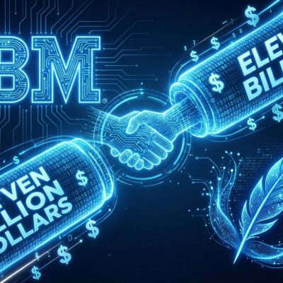 IBM and Confluent logos connected by data pipeline representing billion acquisition for enterprise AI infrastructure