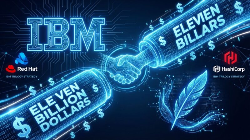 IBM and Confluent logos connected by data pipeline representing billion acquisition for enterprise AI infrastructure