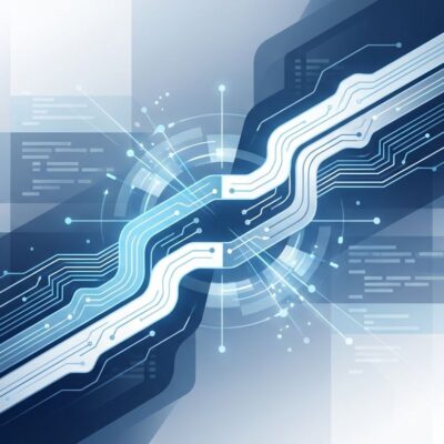 Abstract representation of Cursor IDE and Graphite code review platform integration with blue and white geometric design