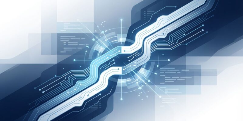 Abstract representation of Cursor IDE and Graphite code review platform integration with blue and white geometric design