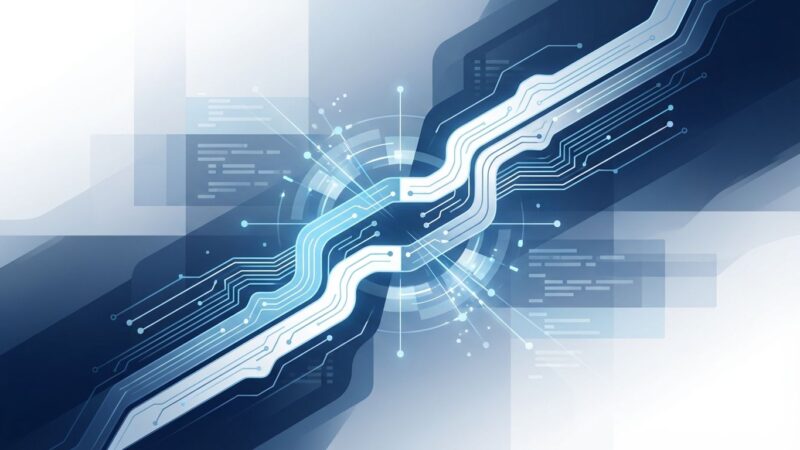 Abstract representation of Cursor IDE and Graphite code review platform integration with blue and white geometric design