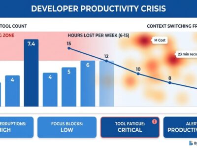 Data visualization dashboard showing developer productivity metrics for tool sprawl and context switching costs