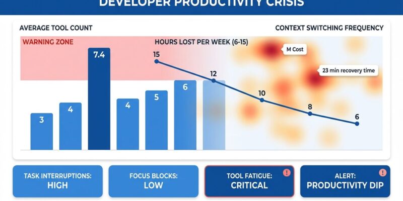Data visualization dashboard showing developer productivity metrics for tool sprawl and context switching costs