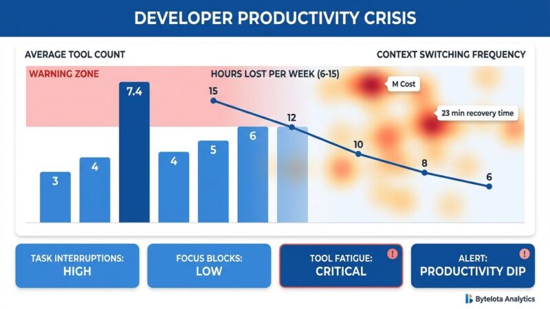 Data visualization dashboard showing developer productivity metrics for tool sprawl and context switching costs