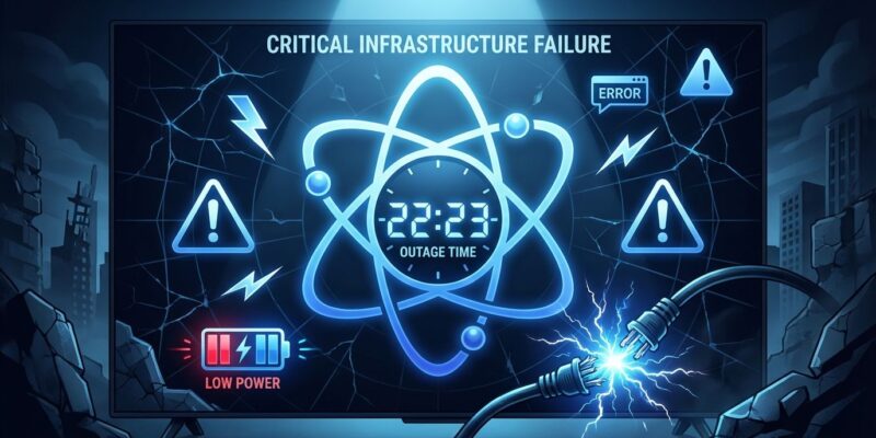 Atomic clock infrastructure with power failure warning