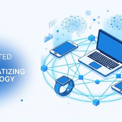 Distributed AI cluster network showing everyday devices connected in peer-to-peer mesh architecture