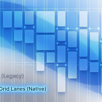 CSS Grid Lanes masonry layout visualization showing staggered columns with blue gradient design