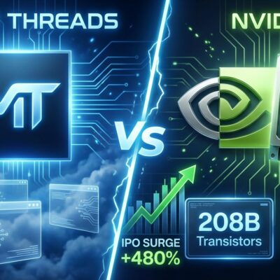 Split-screen comparison showing Moore Threads claims versus Nvidia Blackwell specifications in AI chip rivalry