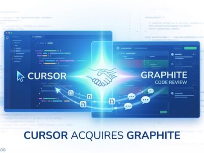 Cursor and Graphite code review acquisition visualization showing code editor merging with review panel