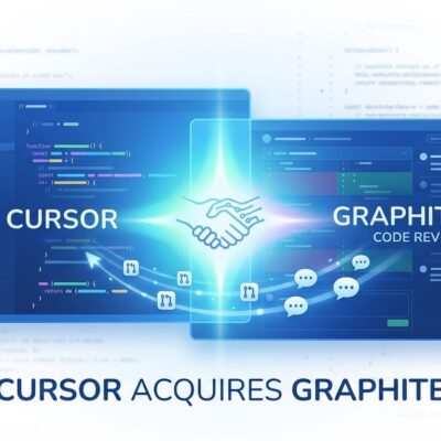 Cursor and Graphite code review acquisition visualization showing code editor merging with review panel
