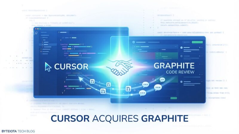 Cursor and Graphite code review acquisition visualization showing code editor merging with review panel