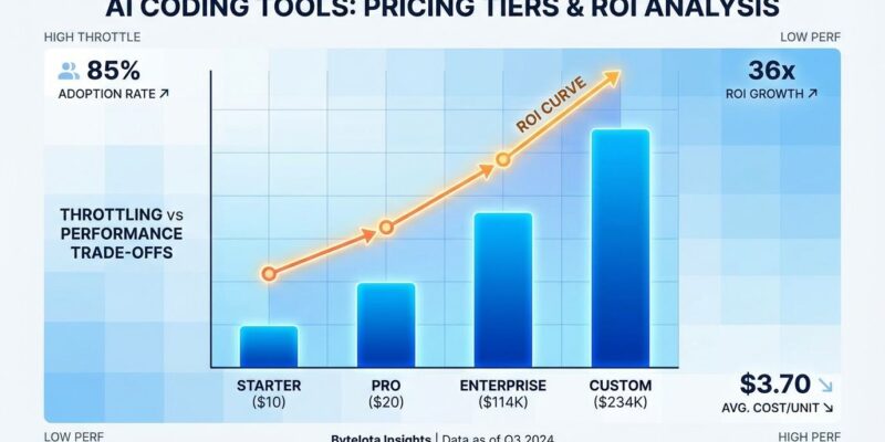 Data visualization showing AI coding tools pricing tiers and ROI metrics