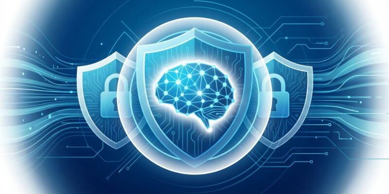 NIST AI Cybersecurity Framework visualization with layered security protecting AI systems