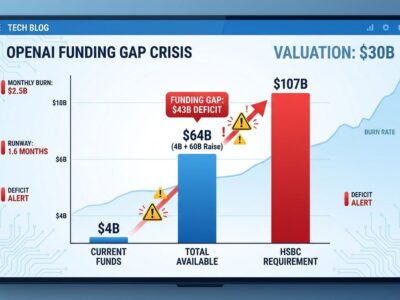 Data visualization showing OpenAI's funding gap between available capital and HSBC's requirement projection