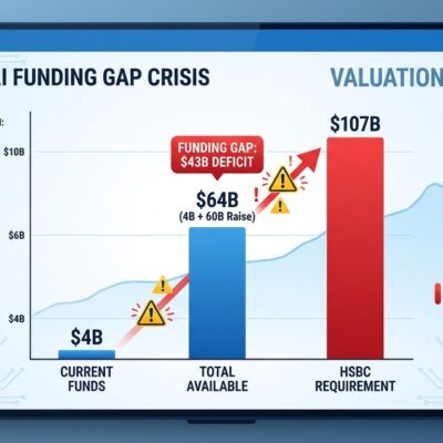 Data visualization showing OpenAI's funding gap between available capital and HSBC's requirement projection
