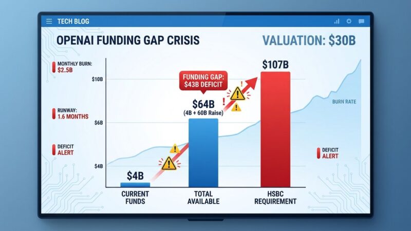 Data visualization showing OpenAI's funding gap between available capital and HSBC's requirement projection